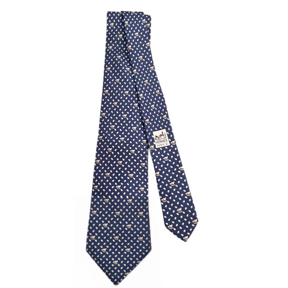 HERMÈS • Chicken And The Egg Business Classic Tie with Box Vintage - Picture 4 of 9